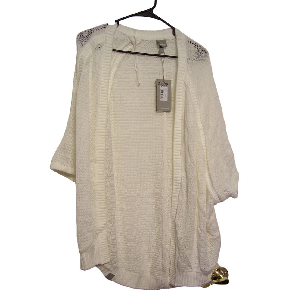 Bench Women's White knitted Short Sleeves Open Front Cardigan Sweater SizeS